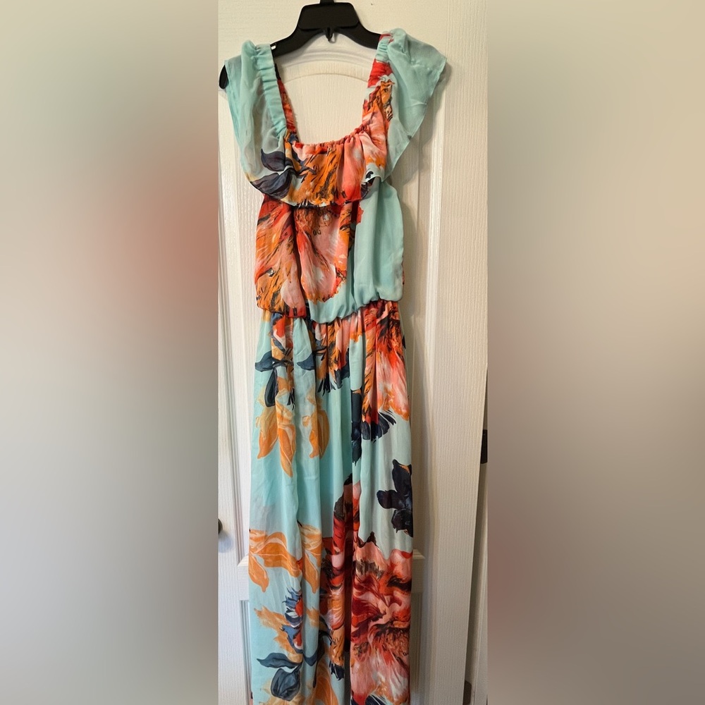 Bisou Bisou Vibrant Red and Light Blue Dress